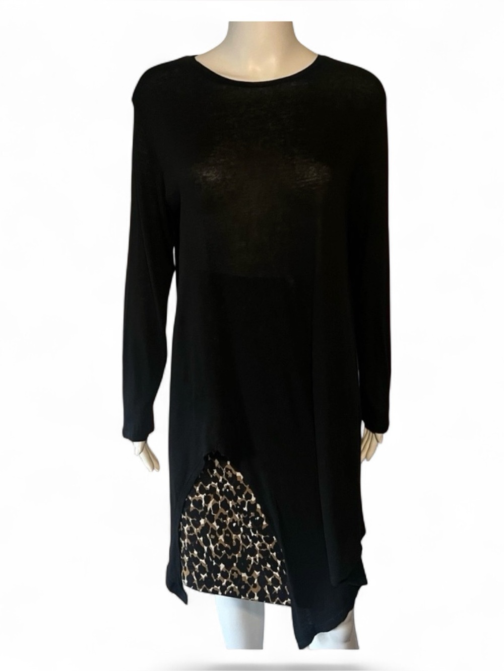 Zara Black Long Sleeve Top with Long Asymmetrical Hem Sz Lg